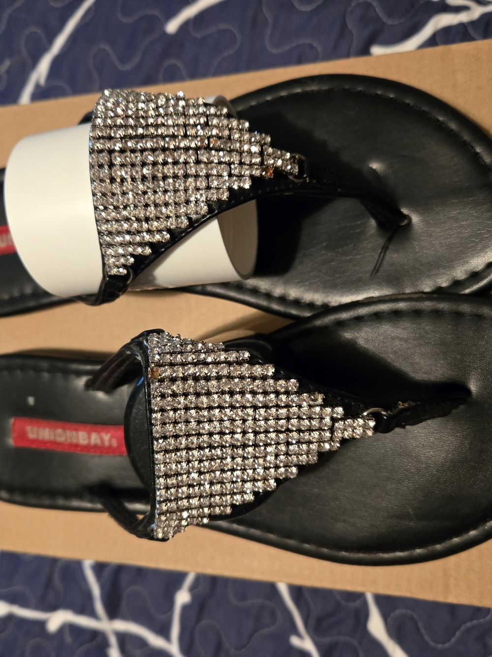 UNIONBAY Black Rhinestone Embellished Thong Sandals